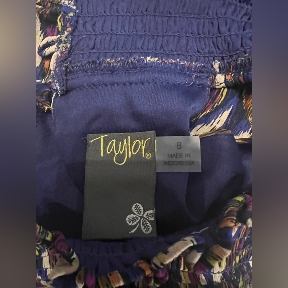 TAYLOR Navy/violet multi halter neck chiffon tiered dress size 8. - Picture 11 of 14